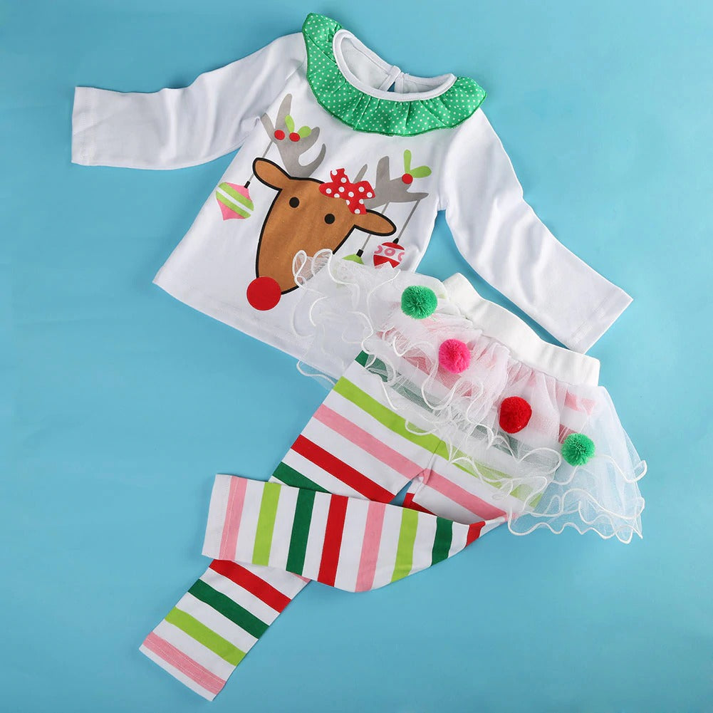 Christmas Toddler Baby Kid Girl Clothing Set  Children Xmas set Reindeer Tops Tutu Skirts dress Outfits Kid Costuems