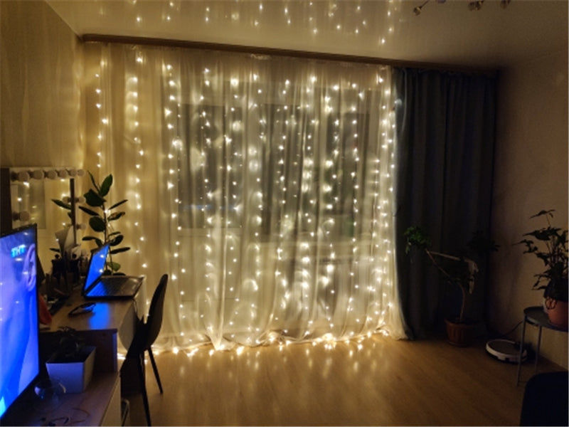 Coversage 3X3M Christmas Curtain Fairy Decorative Garlands LED String Net Lights Xmas Wedding Decoration Lights