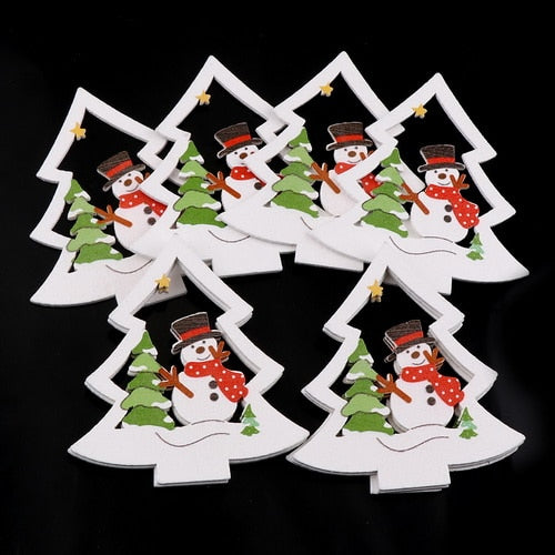 10Pcs Wooden DIY Christmas Tree Hanging Ornaments Pendant Bells santa claus New Year Decor Christmas Decorations For Home