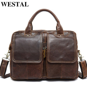 WESTAL Men's Bag Genuine Leather Men's Shoulder Bags Male Leather Laptop Briefcase Messenger/Crossbody Bags for Men Handbag 8002