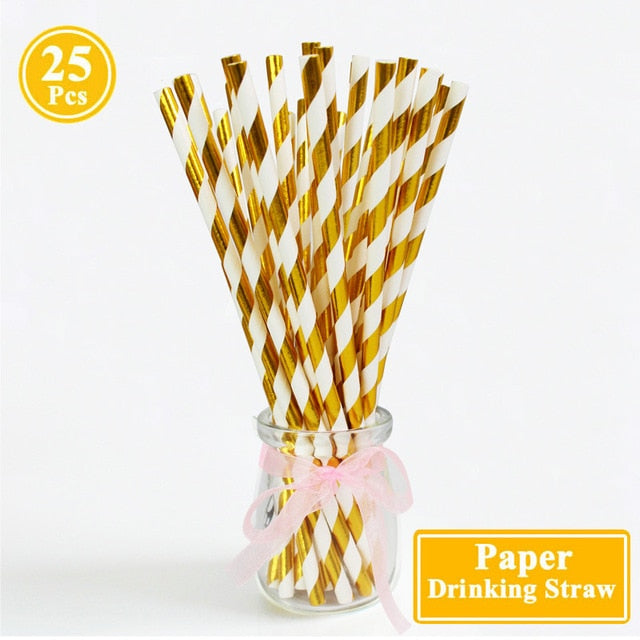 25Pcs Paper Drinking Straws Wedding Hen Party DIY Table Decoration Birthday Kids Its a Boy Girl Baby Shower Adult Supplies