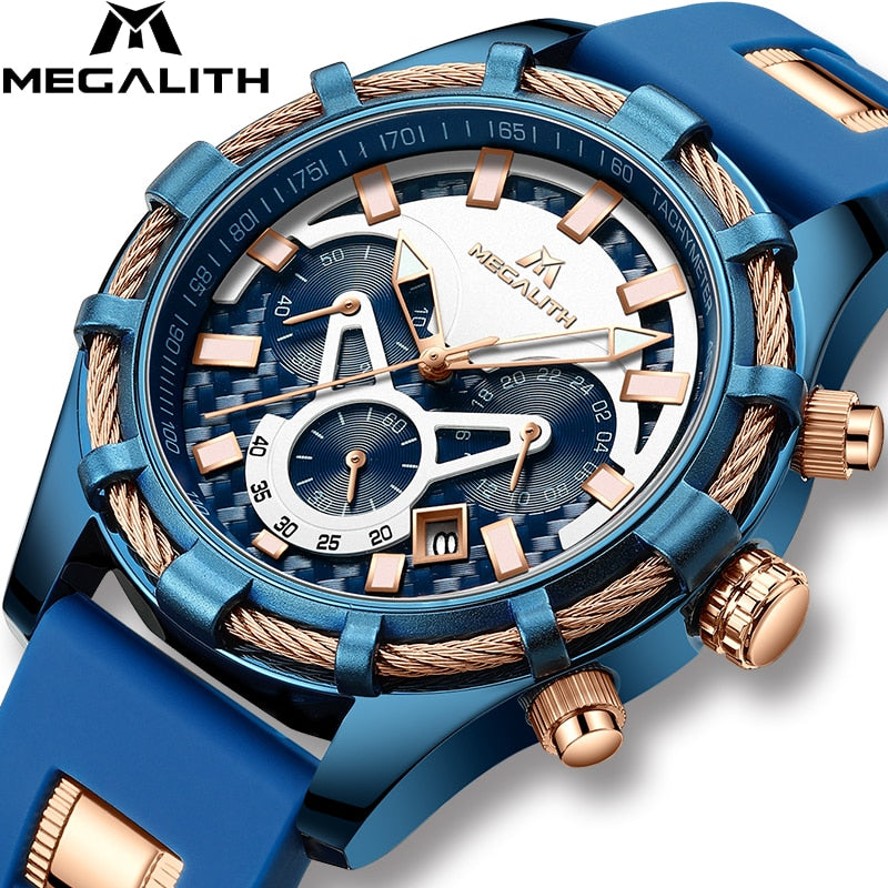 MEGALITH Men Watches Top Brand Luxury Luminous Display Waterproof Watches Sport Chronograph Quartz Wrist Watch Relogio Masculino