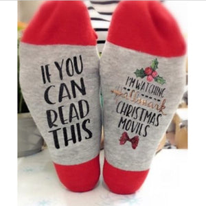 1Pair Creative Hallmark Movies Soft Socks Christmas Letters Printed Women Winter Warm Socks Gifts