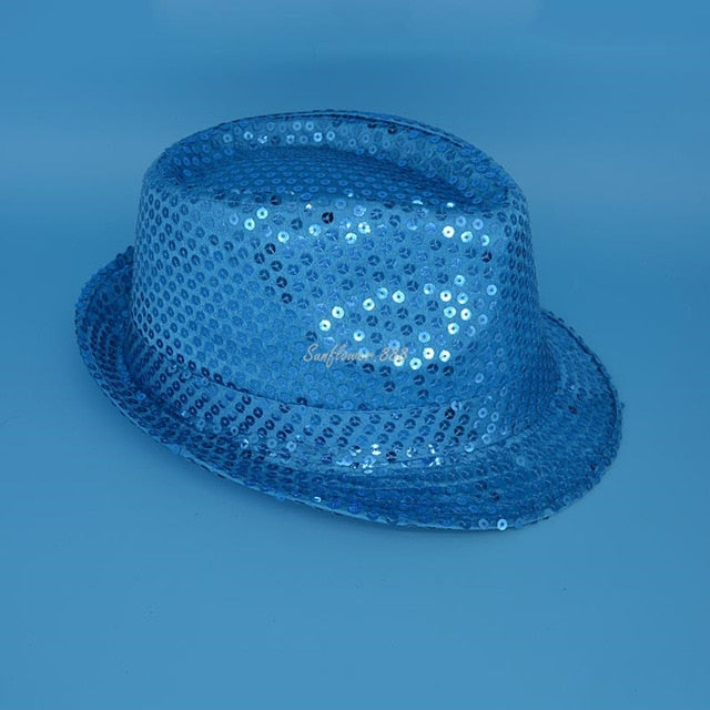 Woman Men Kids LED Blinking Sequin Jazz Hat Cap Bow Tie Performance Props Glow Party Birthday Halloween Christmas Decorations