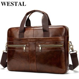 WESTAL Bag men's Genuine Leather briefcase Male man laptop bag natural Leather for men Messenger bags men's briefcases 2019