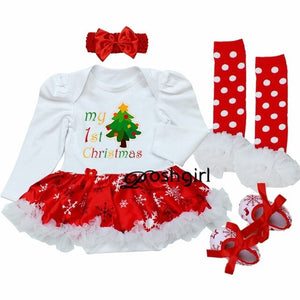 Cotton Baby Girls Clothes 1 Year 1st Christmas Dress Party Dresses for Girl Toddler Kids Baptism Gown Tutu Outfits with Headband