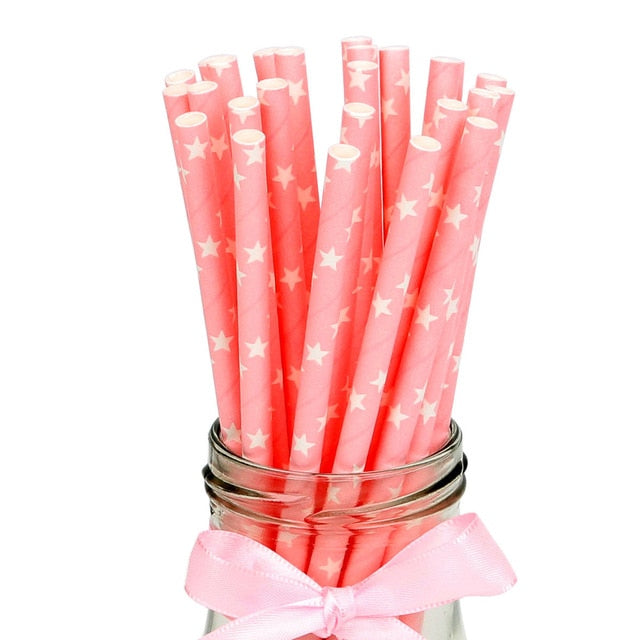 25Pcs Paper Drinking Straws Wedding Hen Party DIY Table Decoration Birthday Kids Its a Boy Girl Baby Shower Adult Supplies