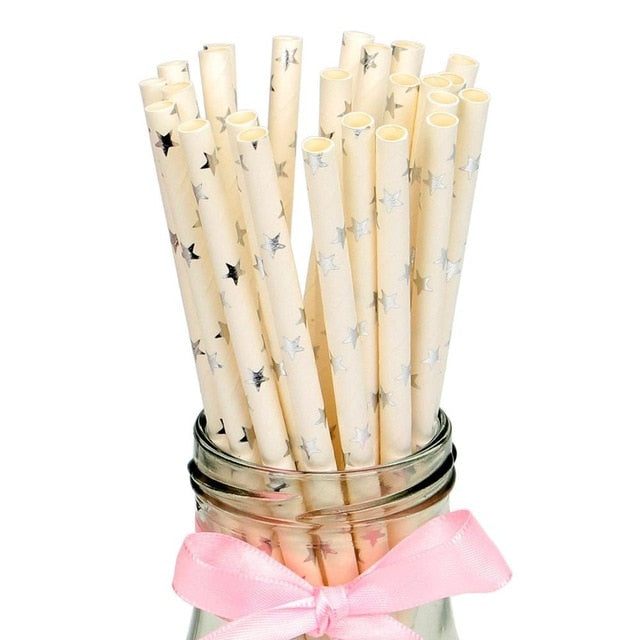 25Pcs Paper Drinking Straws Wedding Hen Party DIY Table Decoration Birthday Kids Its a Boy Girl Baby Shower Adult Supplies