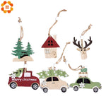 3PCS/Set Wooden Car/Deer/Tree Pendants Ornaments Christmas Wood Crafts Xmas Tree Ornaments Kids Gift Christmas Party Decoration