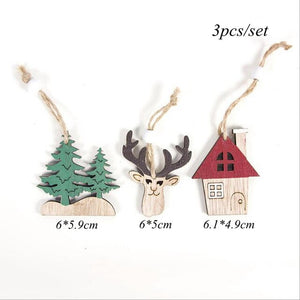 3PCS/Set Wooden Car/Deer/Tree Pendants Ornaments Christmas Wood Crafts Xmas Tree Ornaments Kids Gift Christmas Party Decoration