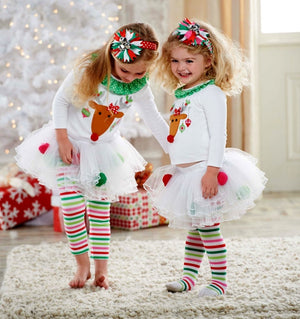 Christmas Toddler Baby Kid Girl Clothing Set  Children Xmas set Reindeer Tops Tutu Skirts dress Outfits Kid Costuems