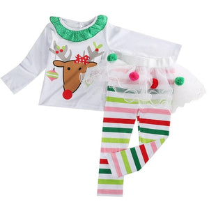 Christmas Toddler Baby Kid Girl Clothing Set  Children Xmas set Reindeer Tops Tutu Skirts dress Outfits Kid Costuems