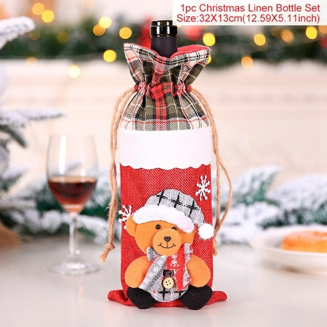 Christmas Wine Bottle Cover Christmas Decorations For Home Santa Claus Christmas Ornament Table Decor