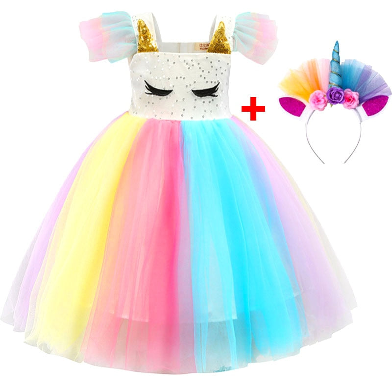 Baby Girls Unicorn Rainbow Christmas Brithday Sequin Tutu Dresses Clothes Children Kids Princess Party Little Pony Clothing