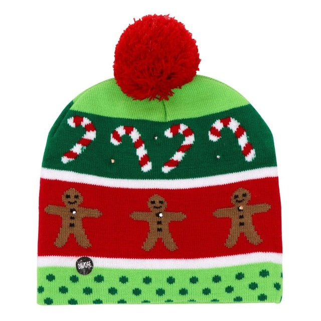 OurWarm Led Light Cotton Christmas Hat Knit Up Beanie Hat Kids Adult Children Cap Christmas Party Decoration New Year Gifts