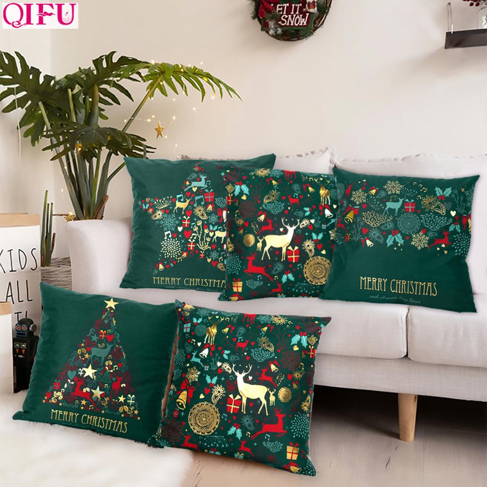 Christmas Green Black Cotton Hot Stamping Pillowcase Christmas Decor for Home Christmas Party Decor New Year 2020