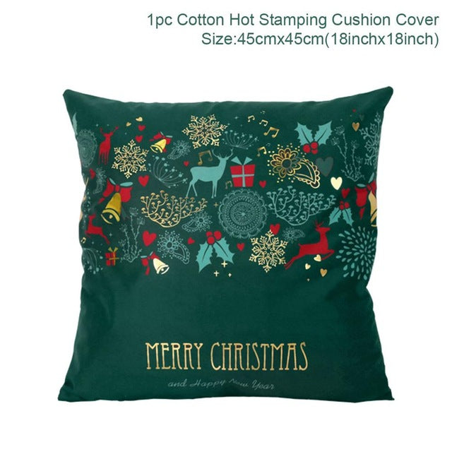 Christmas Green Black Cotton Hot Stamping Pillowcase Christmas Decor for Home Christmas Party Decor New Year 2020