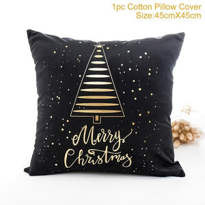 Christmas Green Black Cotton Hot Stamping Pillowcase Christmas Decor for Home Christmas Party Decor New Year 2020