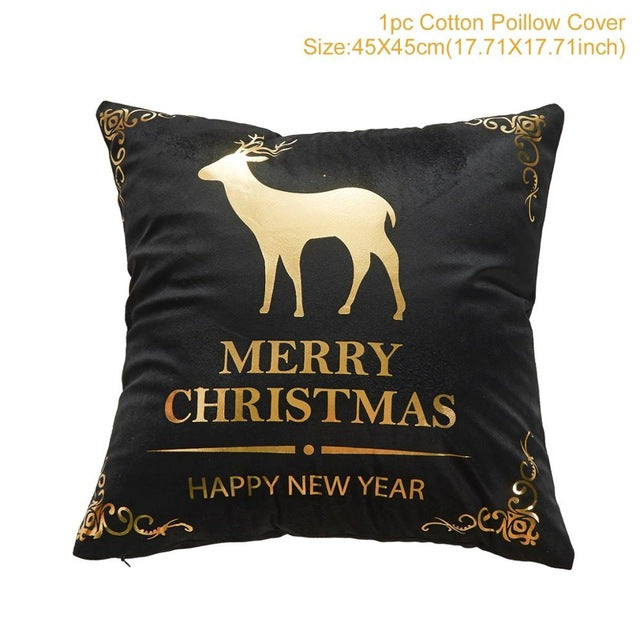 Christmas Green Black Cotton Hot Stamping Pillowcase Christmas Decor for Home Christmas Party Decor New Year 2020