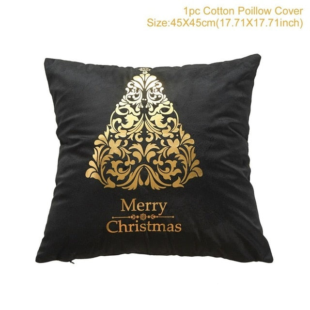 Christmas Green Black Cotton Hot Stamping Pillowcase Christmas Decor for Home Christmas Party Decor New Year 2020