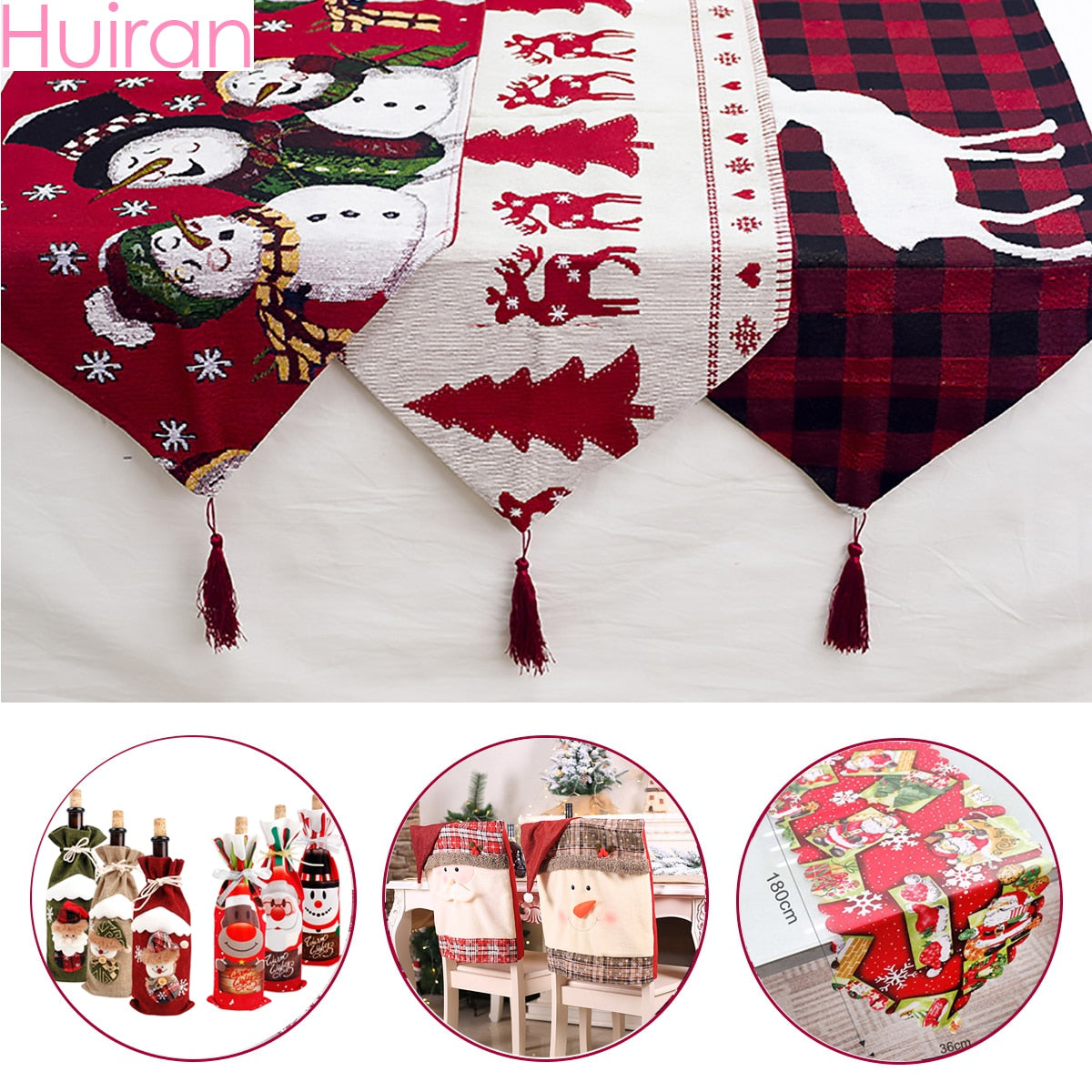 Linen Christmas Elk Snowman Table Runner Merry Christmas Decorations For Home