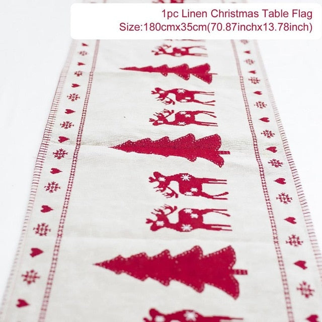 Linen Christmas Elk Snowman Table Runner Merry Christmas Decorations For Home