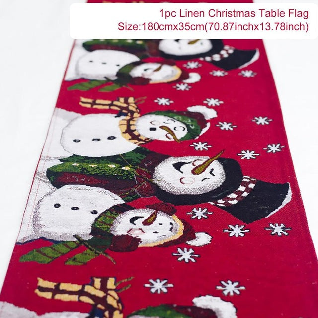 Linen Christmas Elk Snowman Table Runner Merry Christmas Decorations For Home