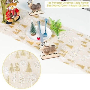 Linen Christmas Elk Snowman Table Runner Merry Christmas Decorations For Home