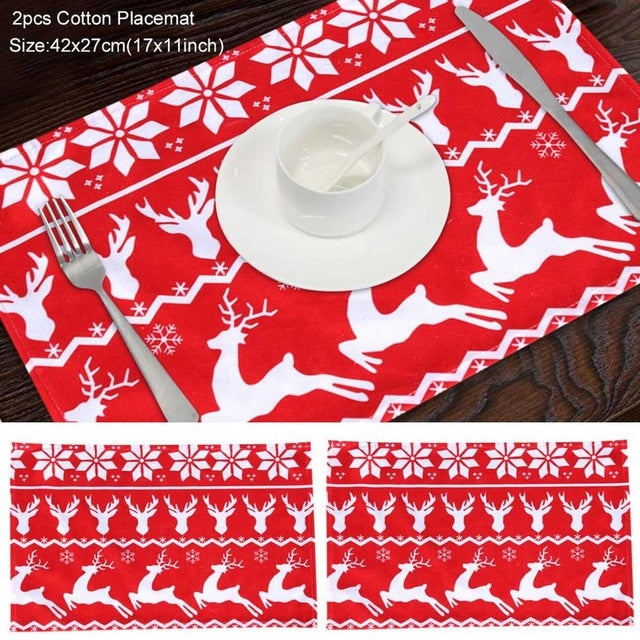 Linen Christmas Elk Snowman Table Runner Merry Christmas Decorations For Home