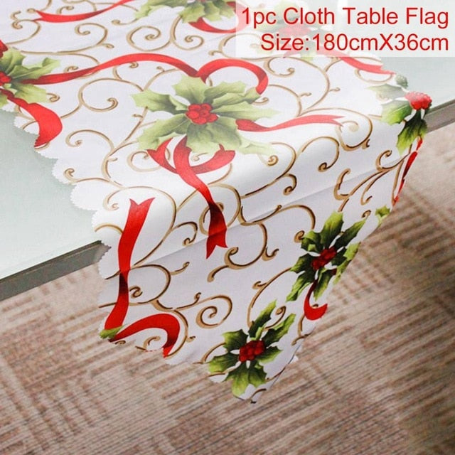 Linen Christmas Elk Snowman Table Runner Merry Christmas Decorations For Home