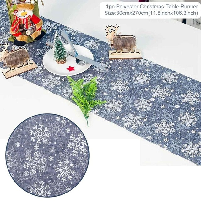 Linen Christmas Elk Snowman Table Runner Merry Christmas Decorations For Home