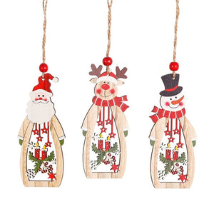 3PCS/Set Wooden Car/Deer/Tree Pendants Ornaments Christmas Wood Crafts Xmas Tree Ornaments Kids Gift Christmas Party Decoration