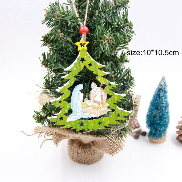 3PCS/Set Wooden Car/Deer/Tree Pendants Ornaments Christmas Wood Crafts Xmas Tree Ornaments Kids Gift Christmas Party Decoration