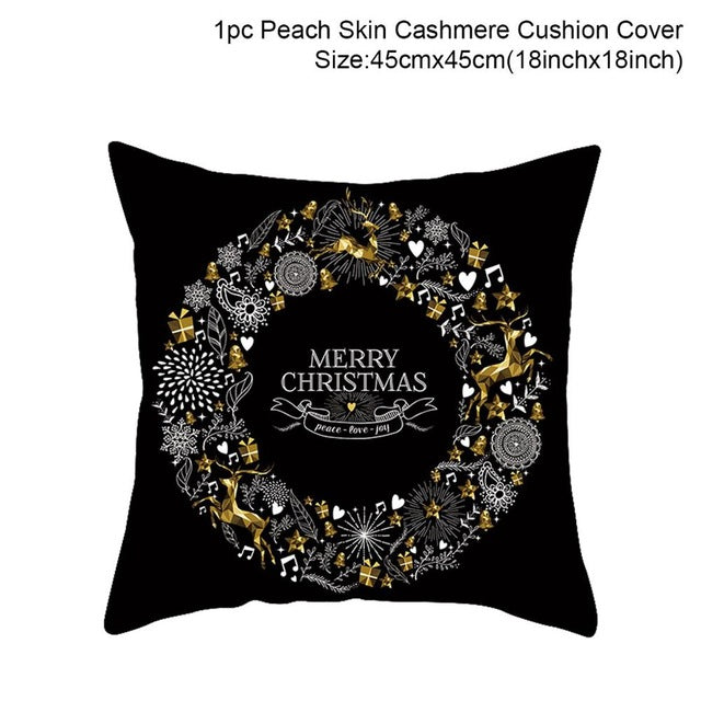 Christmas Green Black Cotton Hot Stamping Pillowcase Christmas Decor for Home Christmas Party Decor New Year 2020