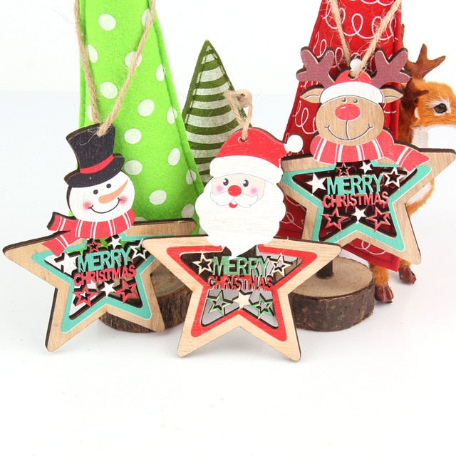 3PCS/Set Wooden Car/Deer/Tree Pendants Ornaments Christmas Wood Crafts Xmas Tree Ornaments Kids Gift Christmas Party Decoration