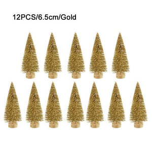 12-Piece Mini Christmas Tree Sisal Silk Cedar - Decoration Small Christmas Tree - Gold Silver Blue Green White Mini Tree