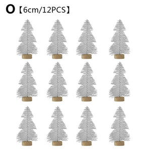 12-Piece Mini Christmas Tree Sisal Silk Cedar - Decoration Small Christmas Tree - Gold Silver Blue Green White Mini Tree