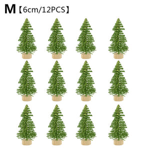 12-Piece Mini Christmas Tree Sisal Silk Cedar - Decoration Small Christmas Tree - Gold Silver Blue Green White Mini Tree