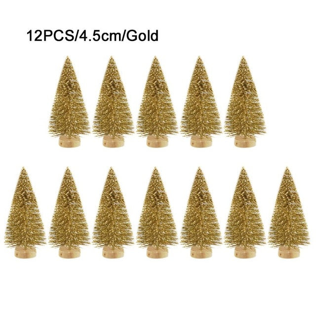 12-Piece Mini Christmas Tree Sisal Silk Cedar - Decoration Small Christmas Tree - Gold Silver Blue Green White Mini Tree