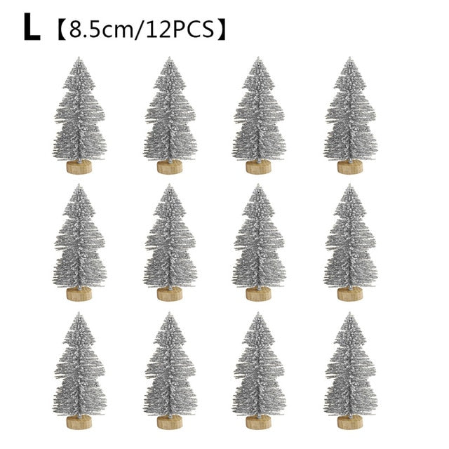 12-Piece Mini Christmas Tree Sisal Silk Cedar - Decoration Small Christmas Tree - Gold Silver Blue Green White Mini Tree