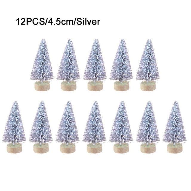 12-Piece Mini Christmas Tree Sisal Silk Cedar - Decoration Small Christmas Tree - Gold Silver Blue Green White Mini Tree