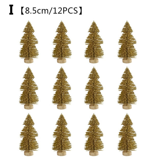 12-Piece Mini Christmas Tree Sisal Silk Cedar - Decoration Small Christmas Tree - Gold Silver Blue Green White Mini Tree