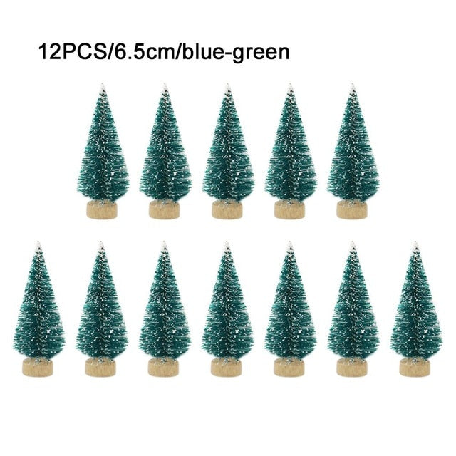 12-Piece Mini Christmas Tree Sisal Silk Cedar - Decoration Small Christmas Tree - Gold Silver Blue Green White Mini Tree