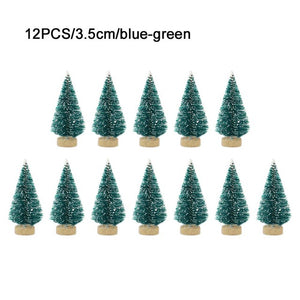 12-Piece Mini Christmas Tree Sisal Silk Cedar - Decoration Small Christmas Tree - Gold Silver Blue Green White Mini Tree