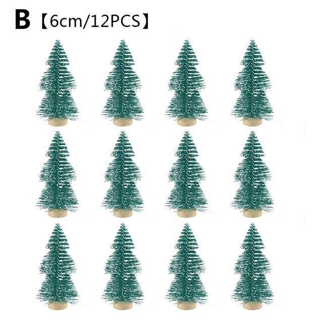 12-Piece Mini Christmas Tree Sisal Silk Cedar - Decoration Small Christmas Tree - Gold Silver Blue Green White Mini Tree