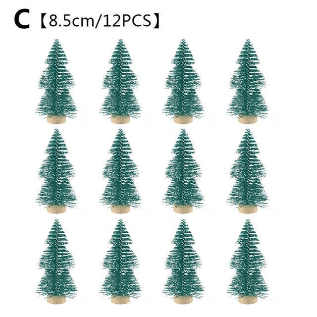 12-Piece Mini Christmas Tree Sisal Silk Cedar - Decoration Small Christmas Tree - Gold Silver Blue Green White Mini Tree