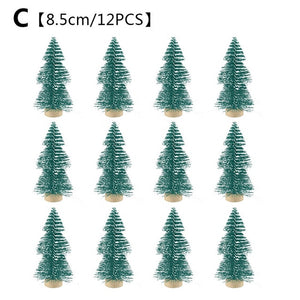 12-Piece Mini Christmas Tree Sisal Silk Cedar - Decoration Small Christmas Tree - Gold Silver Blue Green White Mini Tree