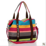 Women's Canvas Shoulder Bags Fashion Messenger Bags Casual Beach Bag Striped Shopping Tote Handbag