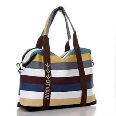 Women's Canvas Shoulder Bags Fashion Messenger Bags Casual Beach Bag Striped Shopping Tote Handbag