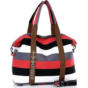 Women's Canvas Shoulder Bags Fashion Messenger Bags Casual Beach Bag Striped Shopping Tote Handbag